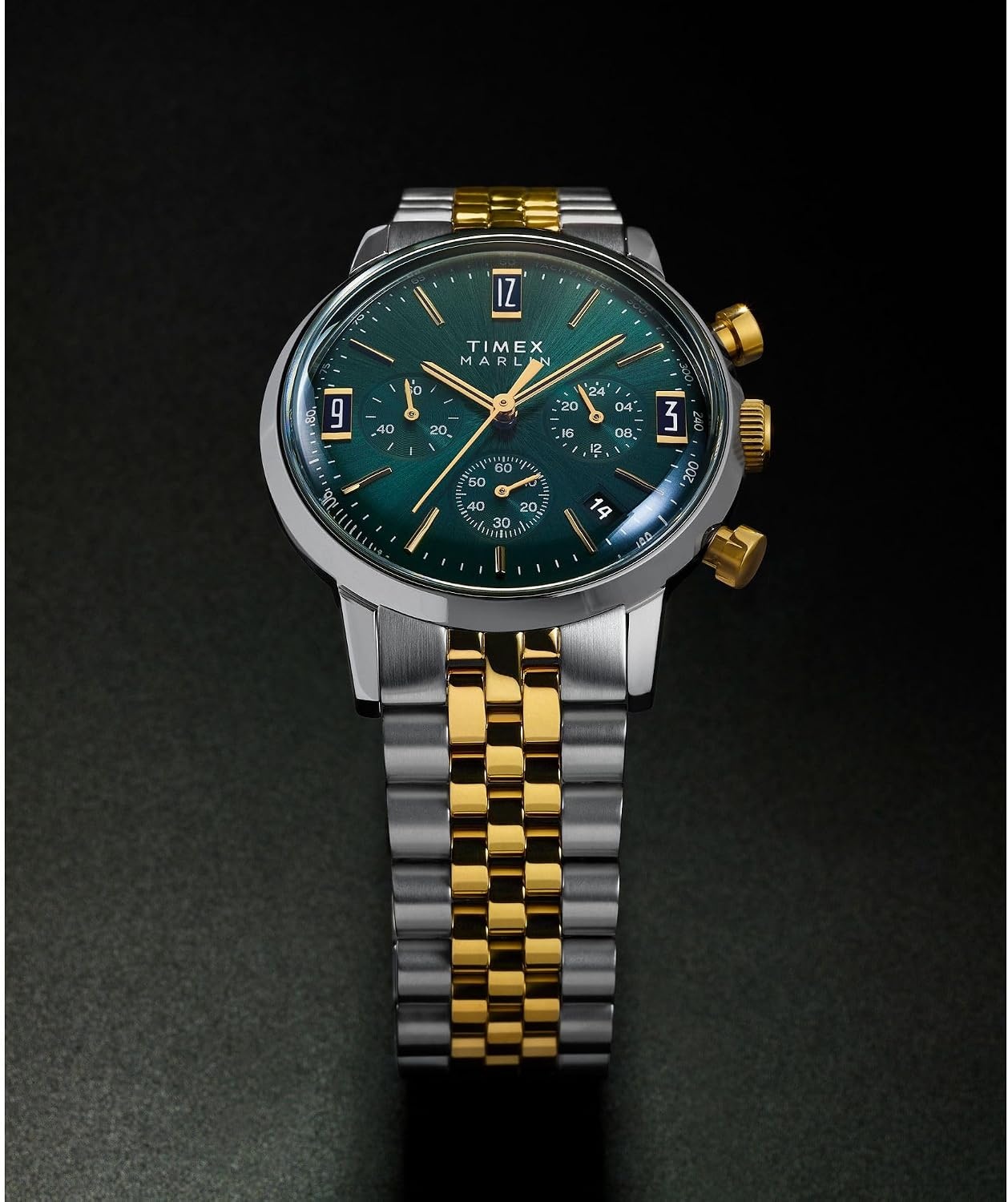 image:imageTimex Marlin Chronograph Tachymeter 40mm Mens Analog Watch Retro Design 50M Water ResistanceTwoToneTwoToneGreen