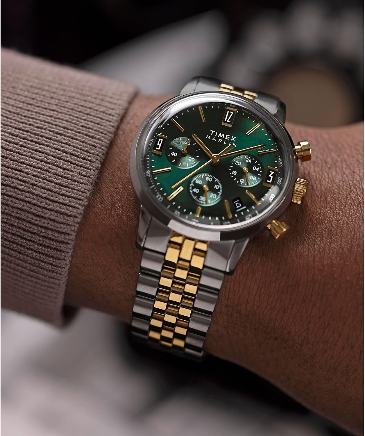 image:imageTimex Marlin Chronograph Tachymeter 40mm Mens Analog Watch Retro Design 50M Water ResistanceTwoToneTwoToneGreen