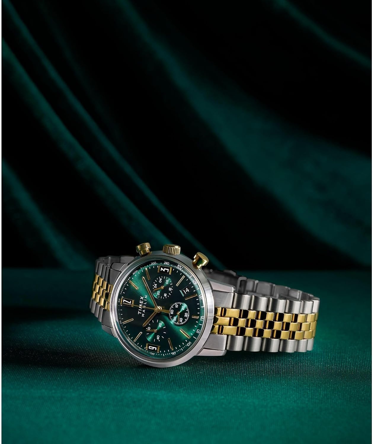 image:imageTimex Marlin Chronograph Tachymeter 40mm Mens Analog Watch Retro Design 50M Water ResistanceTwoToneTwoToneGreen