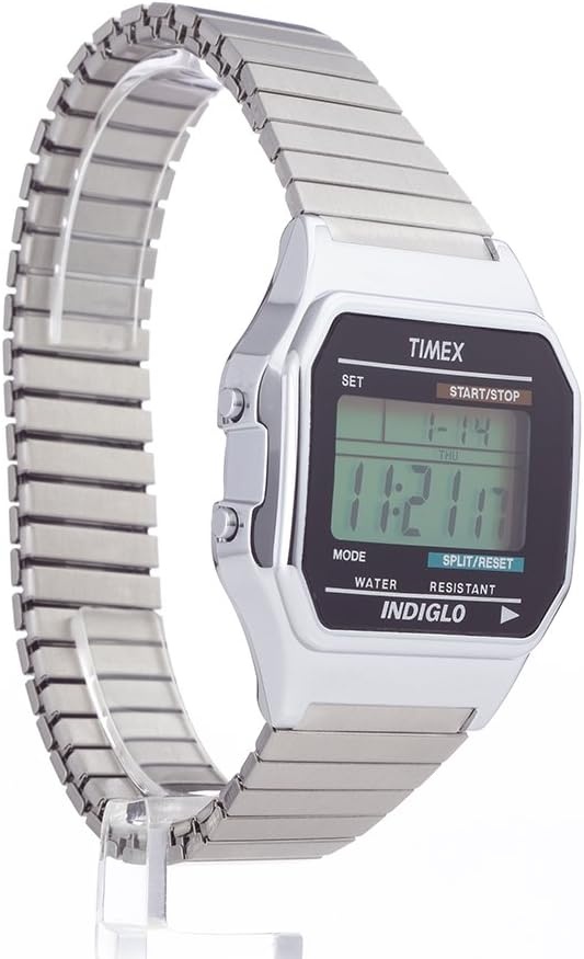 image:imageTimex Mens Classic Digital 34mm WatchStainless SteelDigital GreenSilverTone