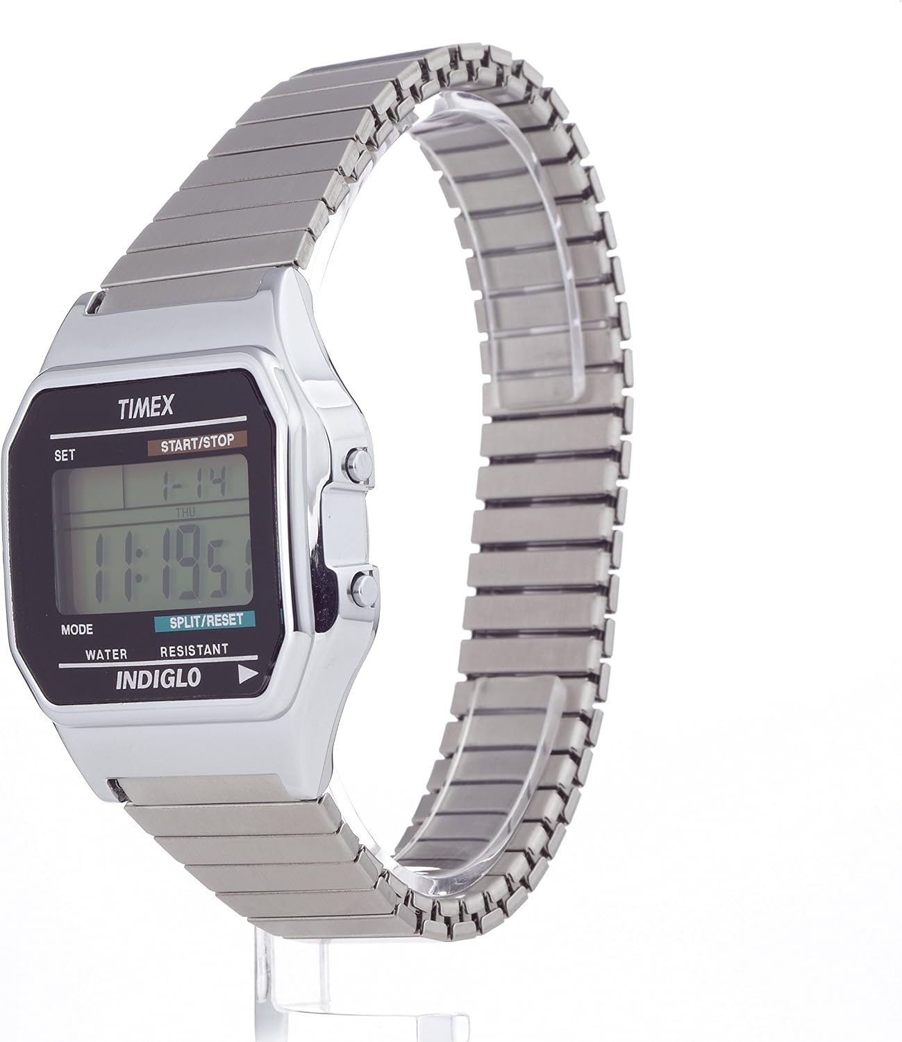 image:imageTimex Mens Classic Digital 34mm WatchStainless SteelDigital GreenSilverTone