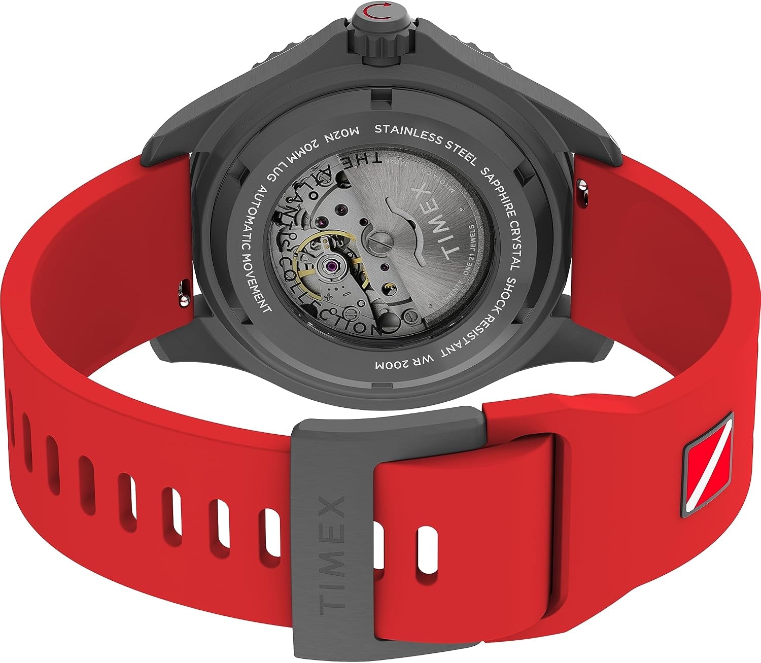 image:imageTimex Mens Deep Water 44mm Watch Red Strap Black Dial Gunmetal Case