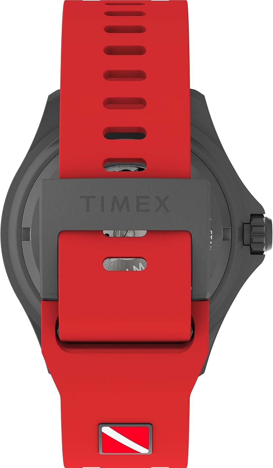 image:imageTimex Mens Deep Water 44mm Watch Red Strap Black Dial Gunmetal Case