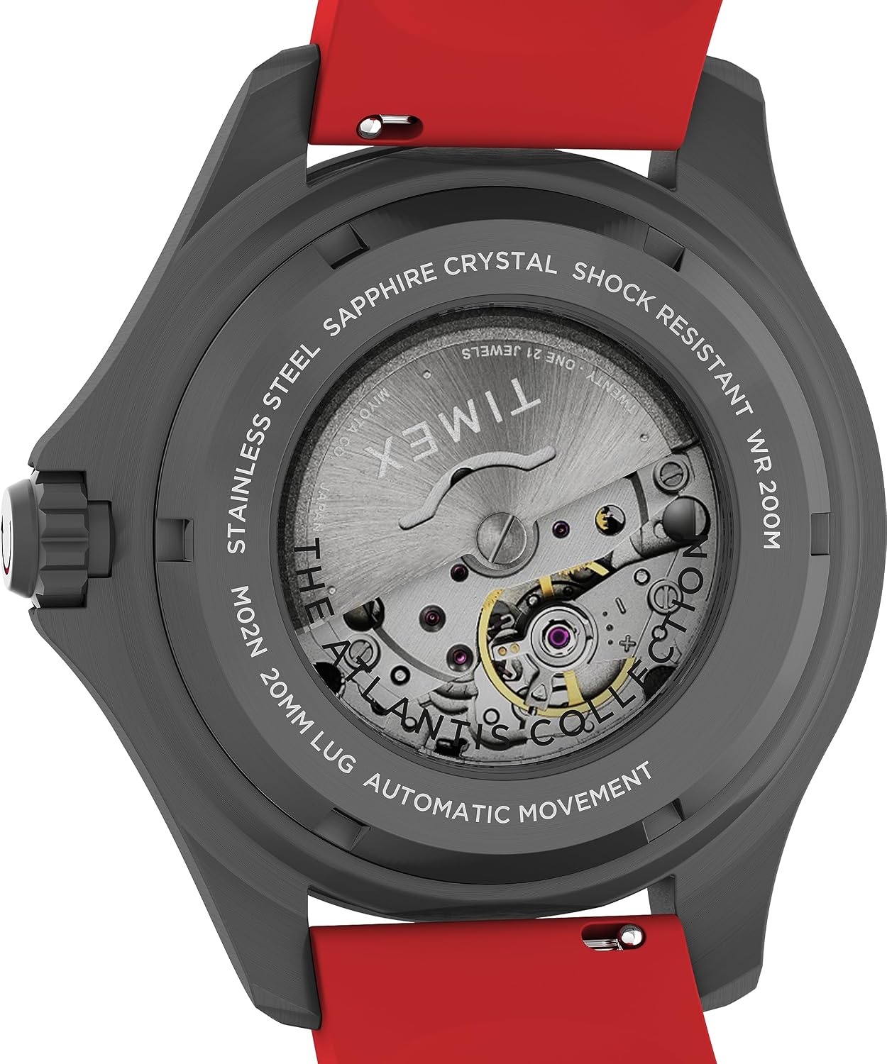 image:imageTimex Mens Deep Water 44mm Watch Red Strap Black Dial Gunmetal Case