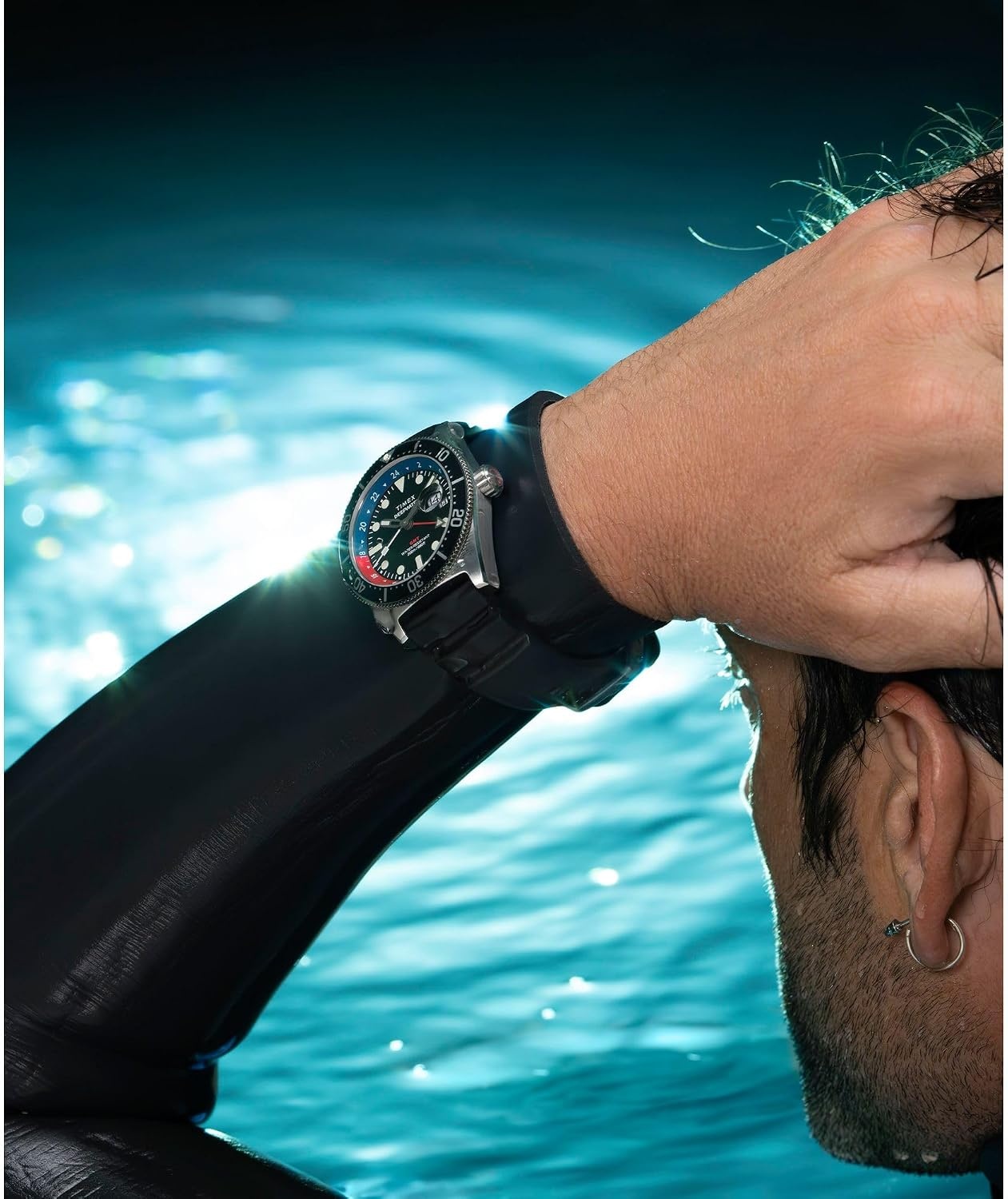 image:imageTimex Mens Deep Water Reef 41mm WatchBlackStainless SteelBlackRed