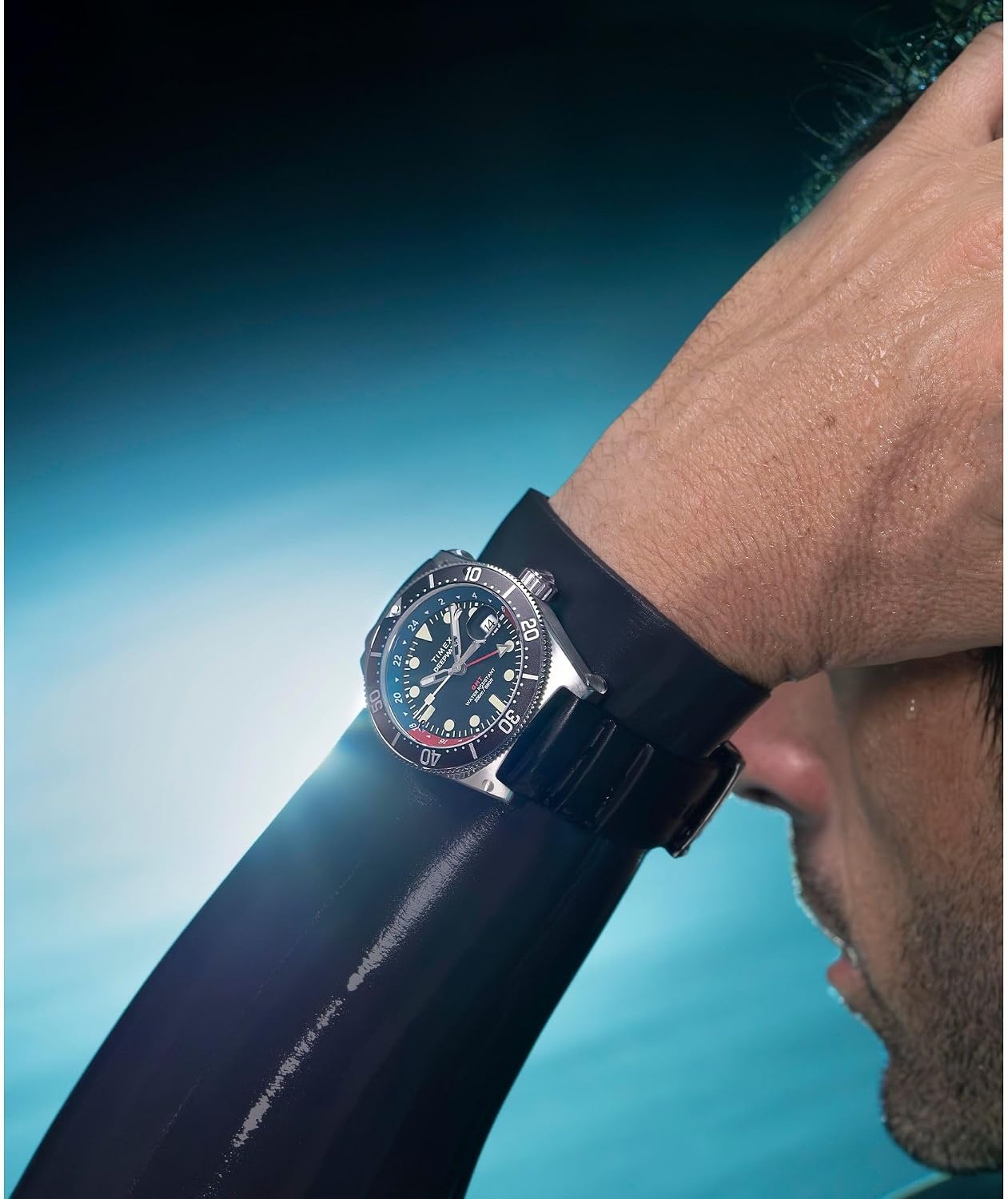 image:imageTimex Mens Deep Water Reef 41mm WatchBlackStainless SteelBlackRed