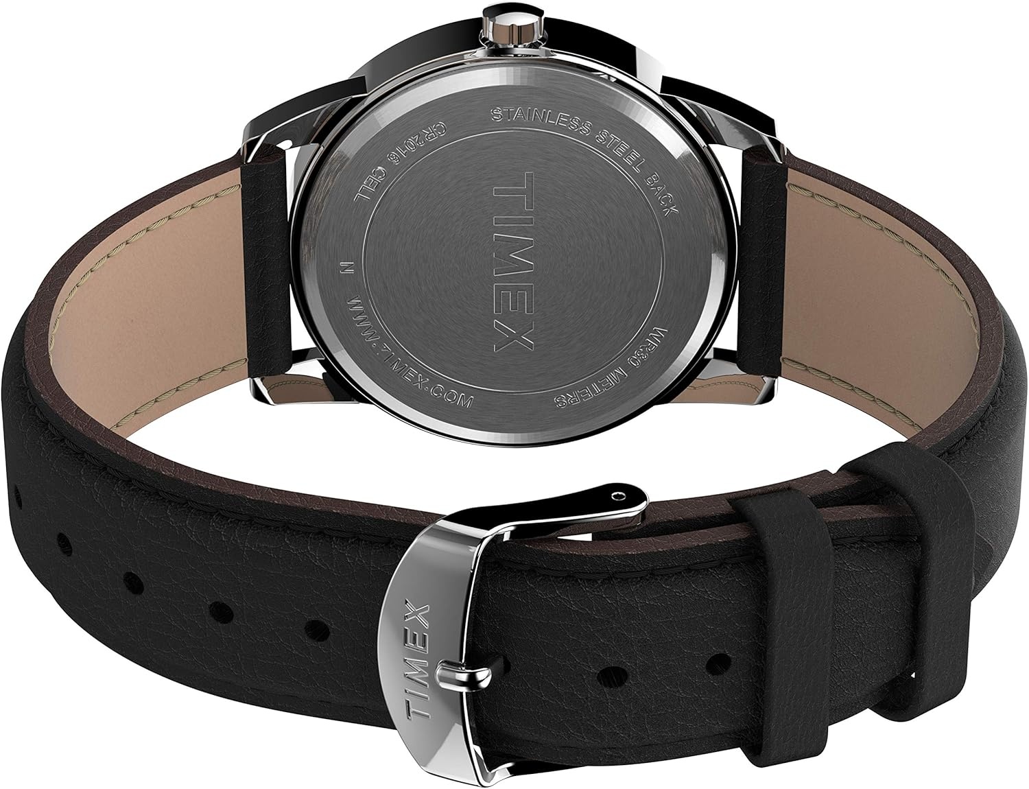 image:imageTimex Mens Easy Reader Bold 38mm Watch SilverTone Case White Dial with Black Leather Strap