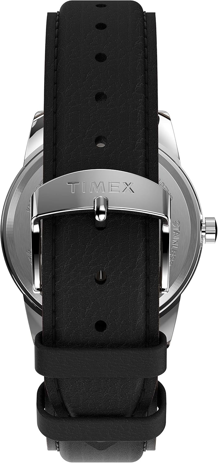 image:imageTimex Mens Easy Reader Bold 38mm Watch SilverTone Case White Dial with Black Leather Strap
