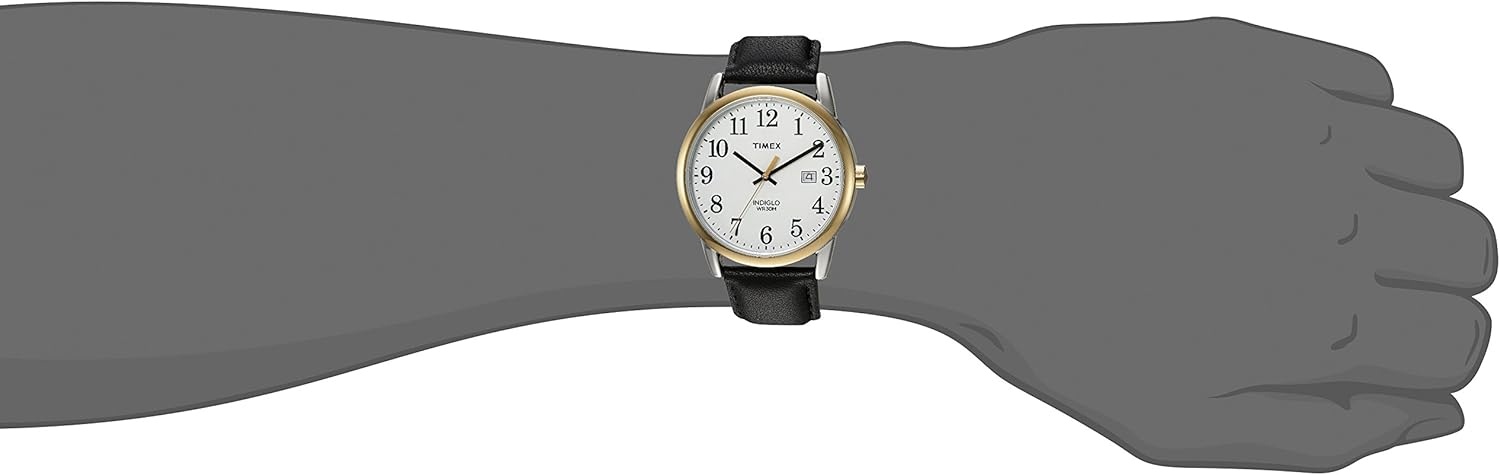 image:imageTimex Mens Easy Reader Date Leather Strap WatchBlackTwoTone