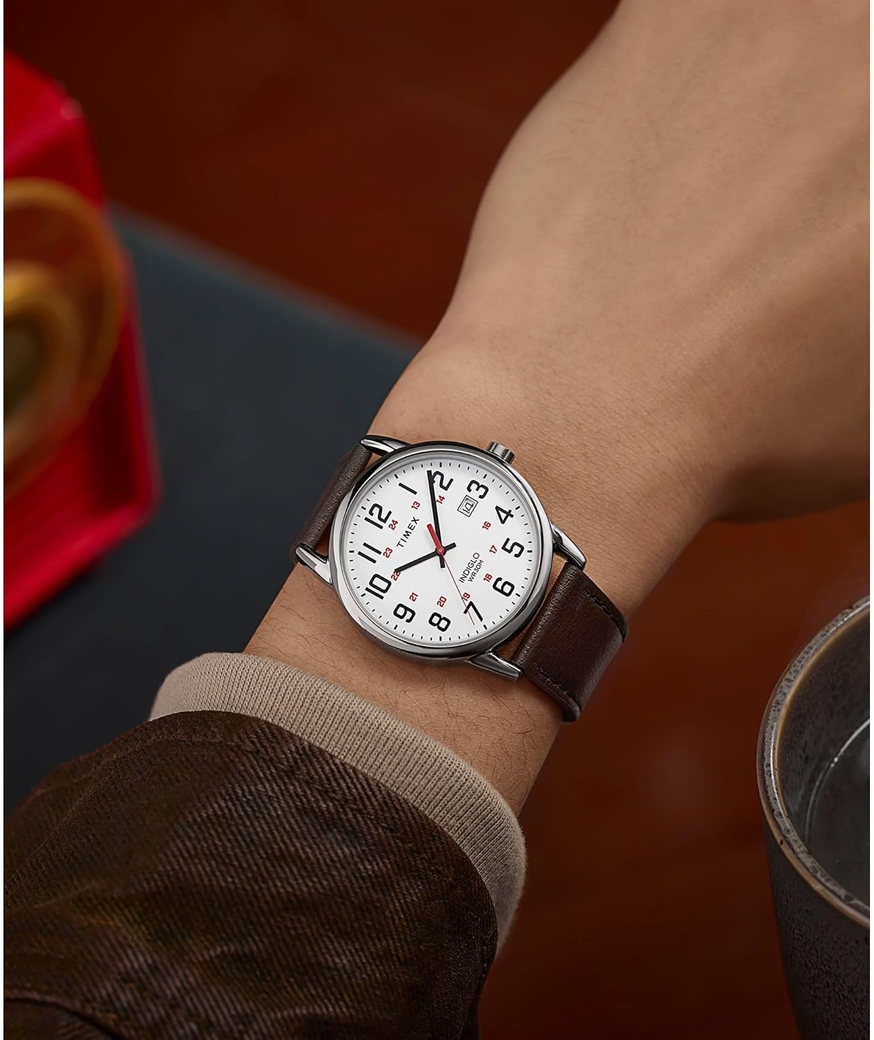 image:imageTimex Mens Easy Reader Watch 38mmBrownSilverToneWhite38mm