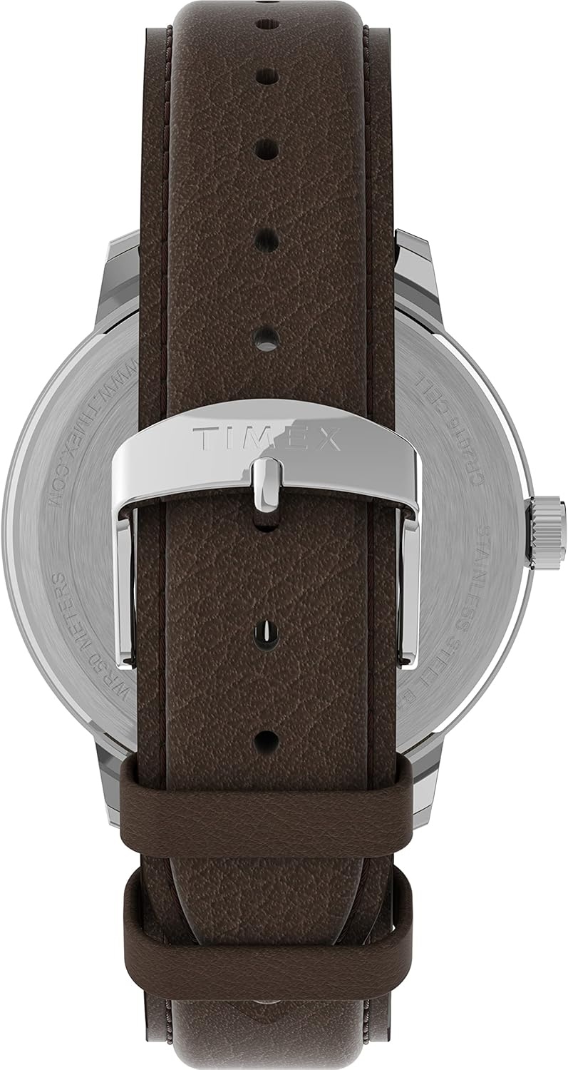 image:imageTimex Mens Easy Reader WatchBrownSilverToneCream43mm