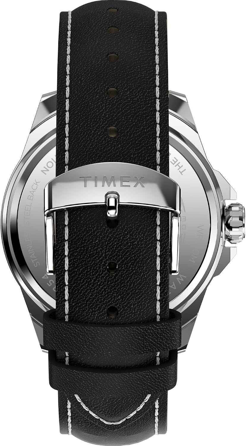 image:imageTimex Mens Essex 46mm Watch Black Link Bracelet Black Dial SilverTone CaseBlackSilverToneBlue