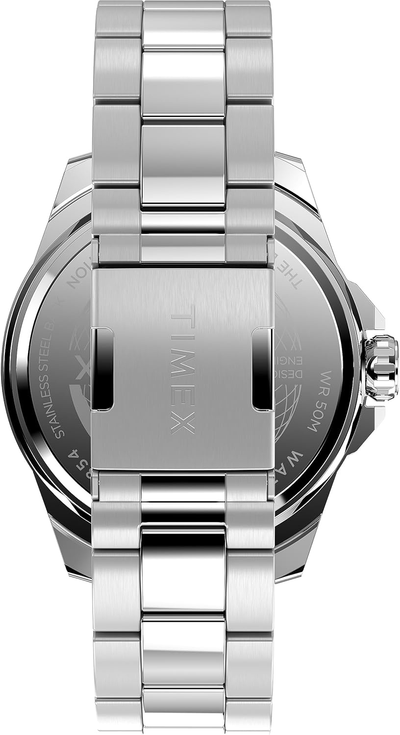 image:imageTimex Mens Essex Avenue DayDate 44mm Quartz WatchStainless SteelGreenSilverTone