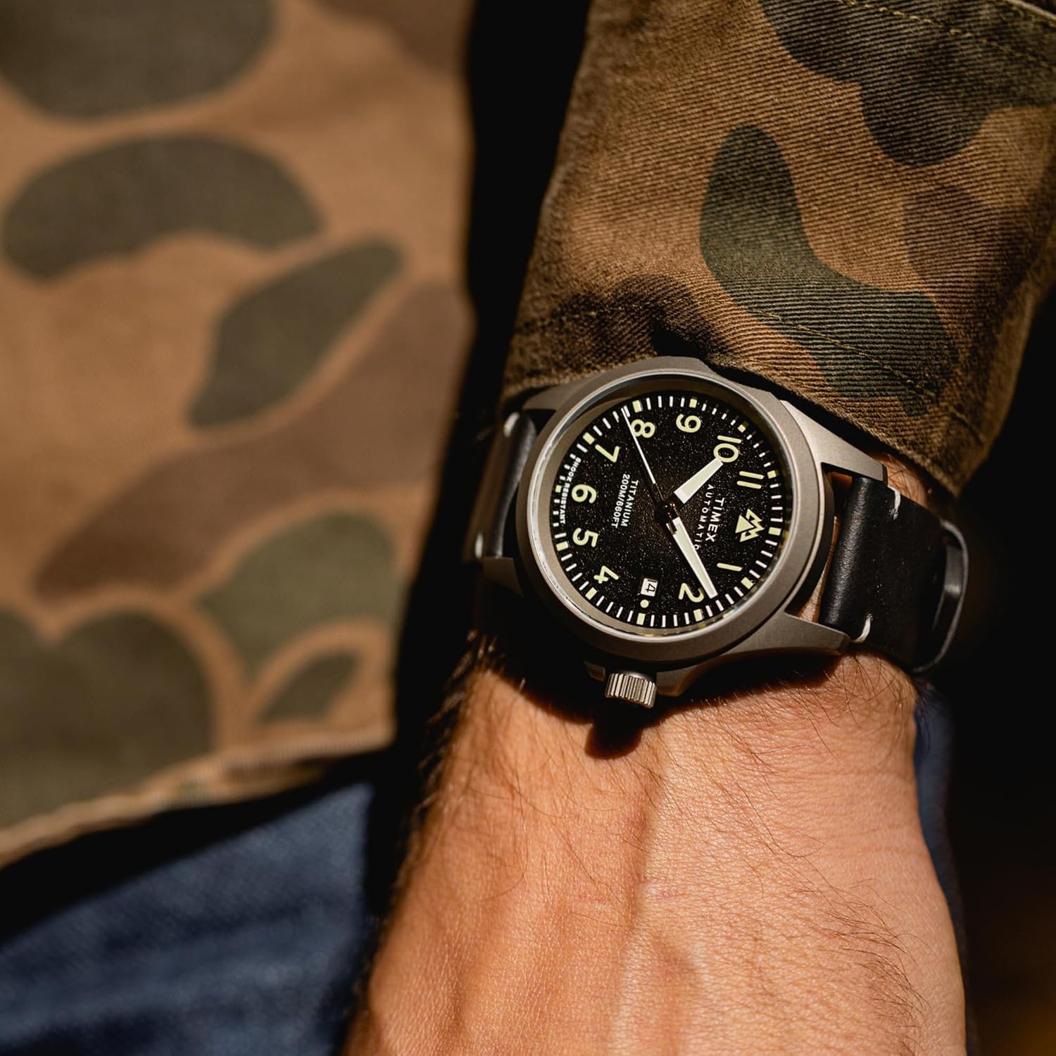 image:imageTimex Mens Expedition North Titanium Automatic 41mm Watch Black Strap Black Dial Titanium Case