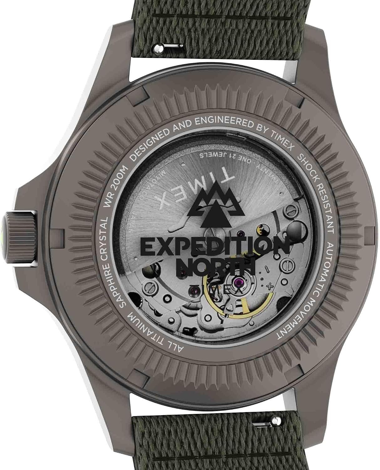 image:imageTimex Mens Expedition North Titanium Automatic 41mm Watch Green Strap Gray Dial Titanium Case