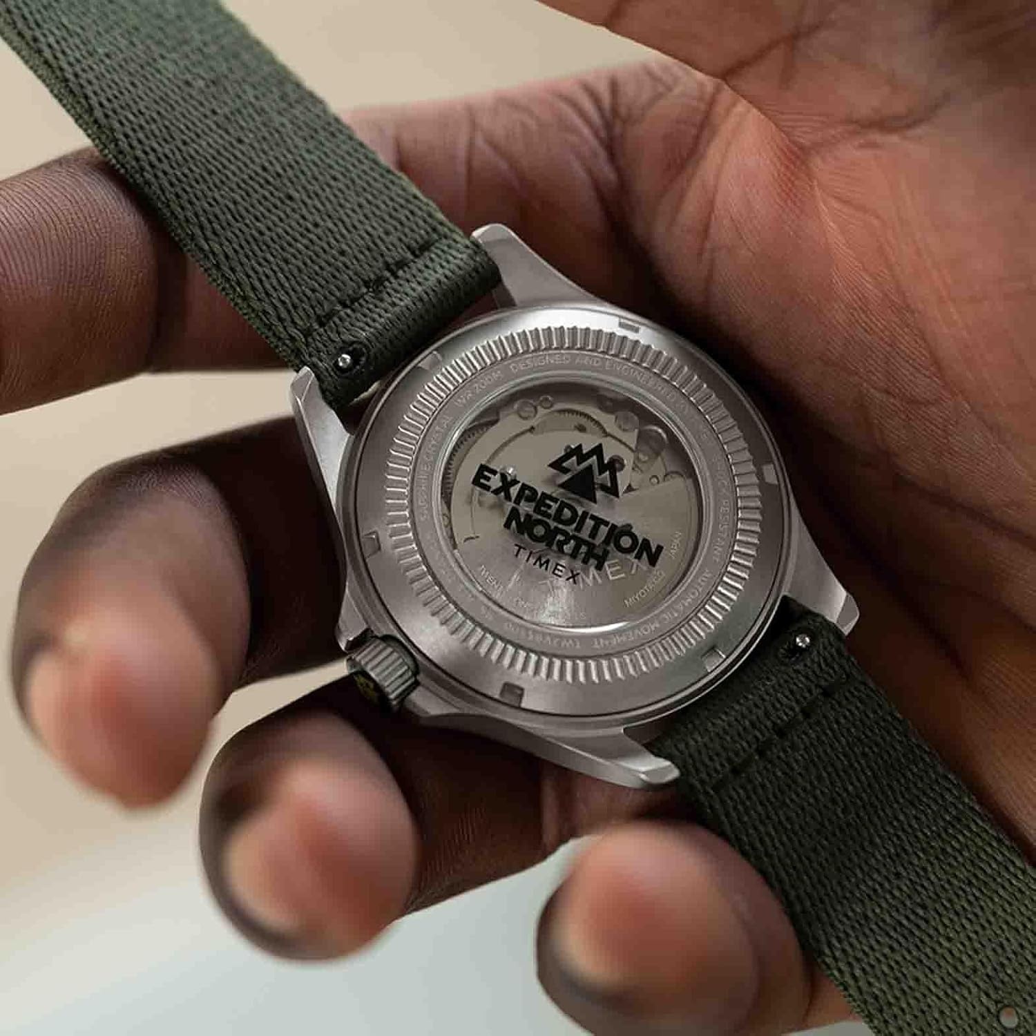 image:imageTimex Mens Expedition North Titanium Automatic 41mm Watch Green Strap Gray Dial Titanium Case