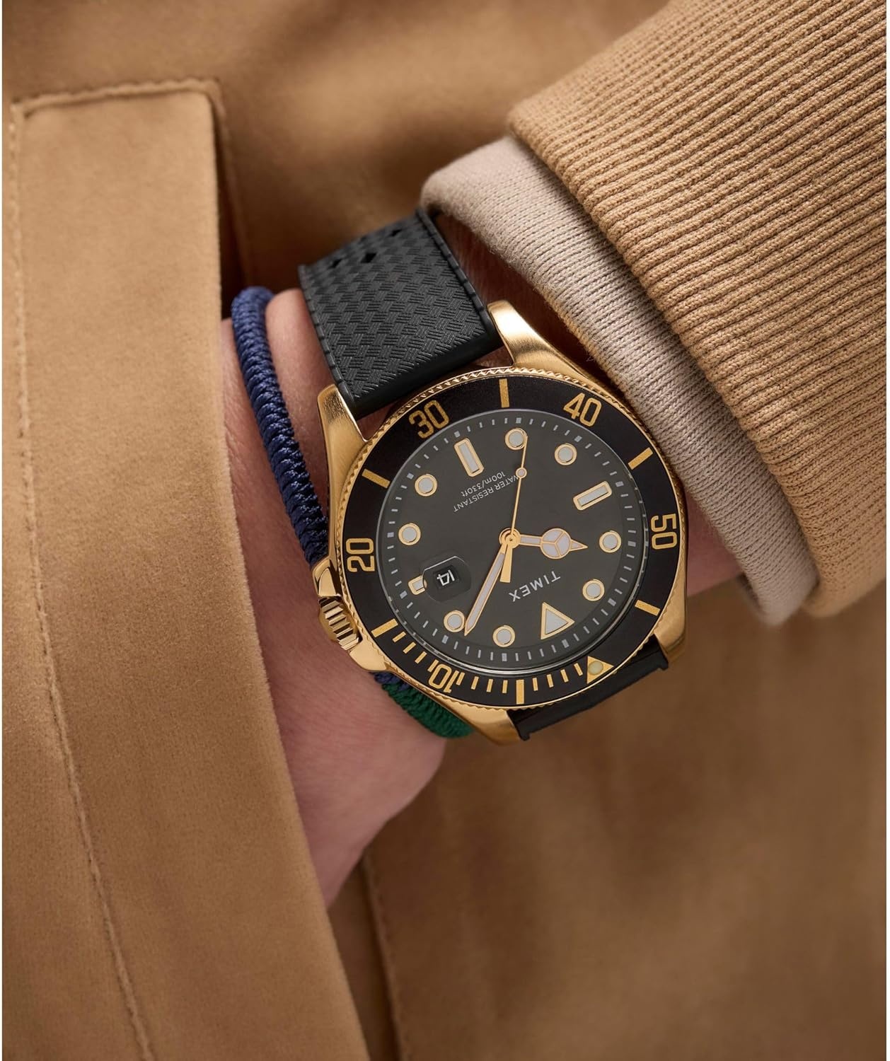 image:imageTimex Mens Harborside 42mm WatchBlackGoldToneGreen