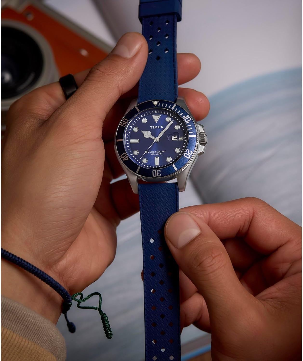 image:imageTimex Mens Harborside 42mm WatchBlackSilverToneBlue