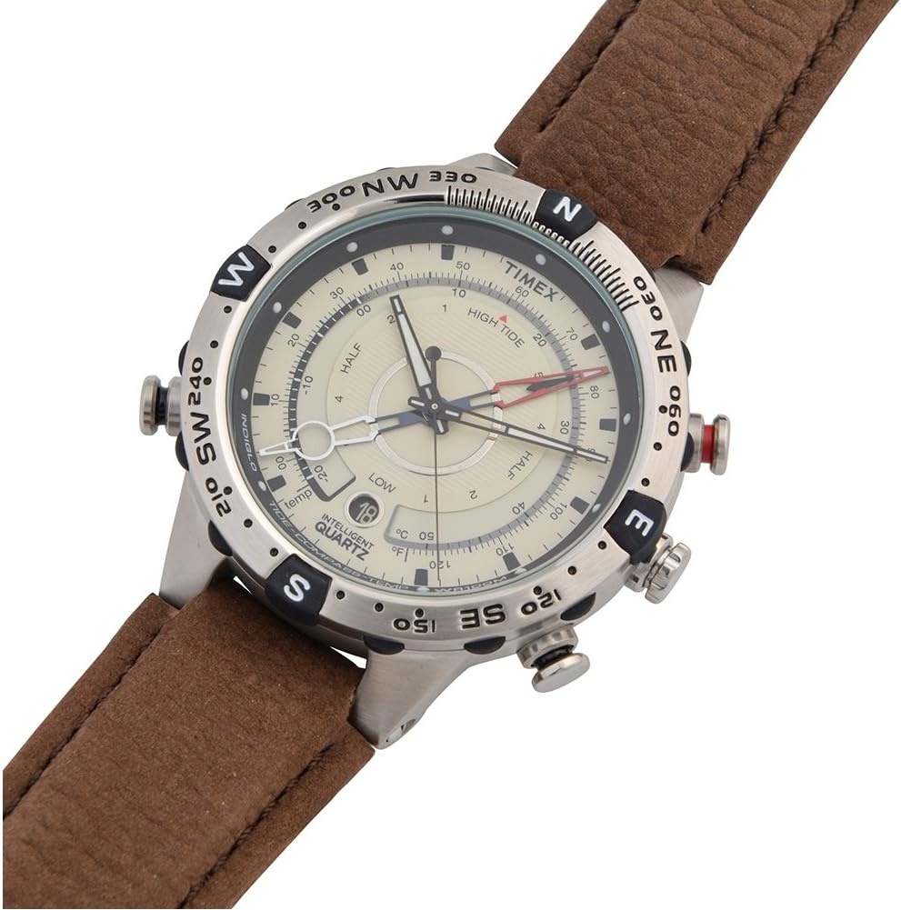 image:imageTimex Mens Intelligent Quartz Tide Temp Compass 45mm WatchBrownNaturalSilver