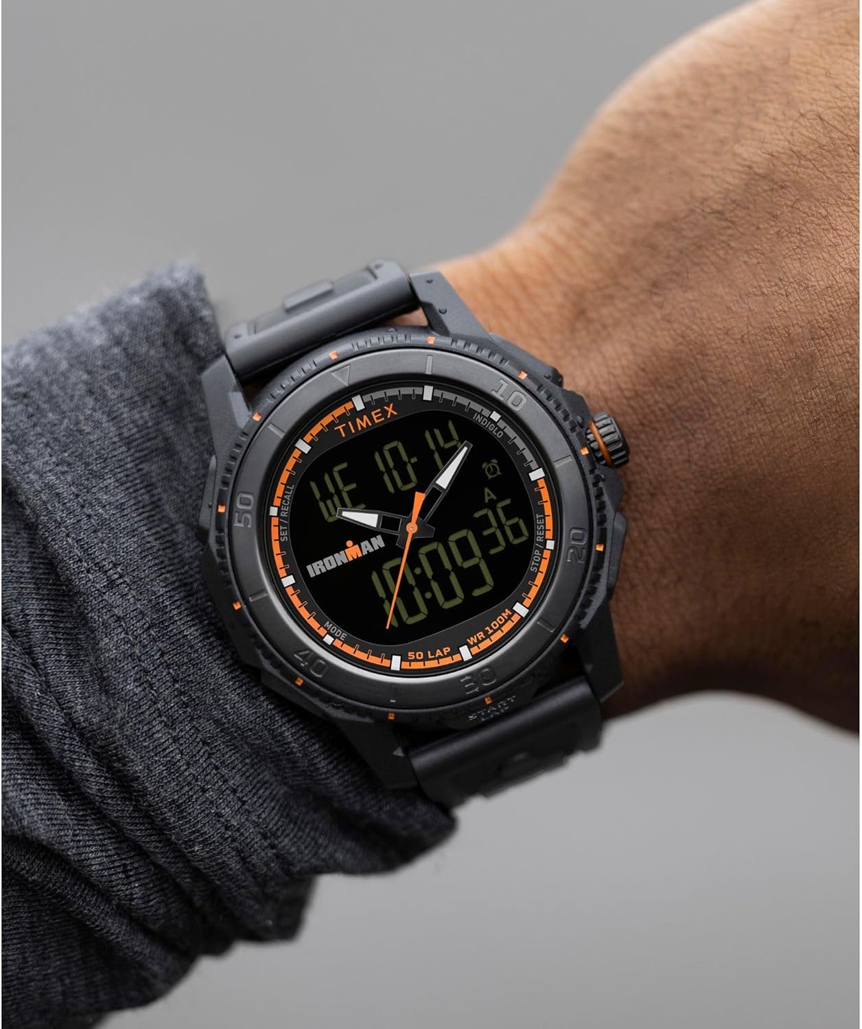 image:imageTimex Mens Ironman Triathlon Adrenaline Anadigi 46mm WatchBlackBlackDigital Neg Display