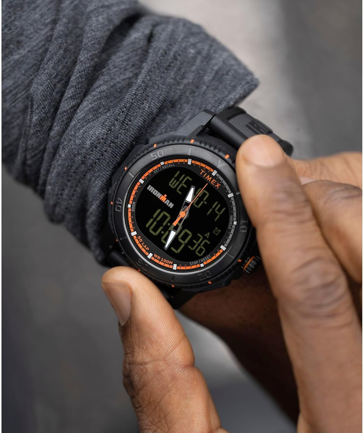 image:imageTimex Mens Ironman Triathlon Adrenaline Anadigi 46mm WatchBlackBlackDigital Neg Display