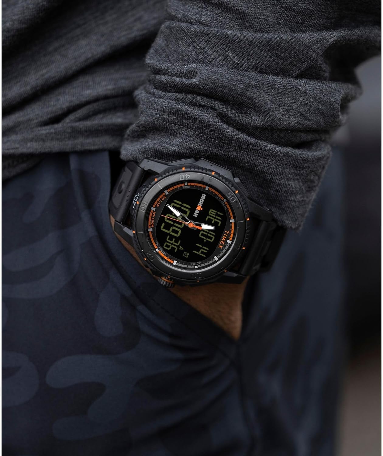 image:imageTimex Mens Ironman Triathlon Adrenaline Anadigi 46mm WatchBlackBlackDigital Neg Display