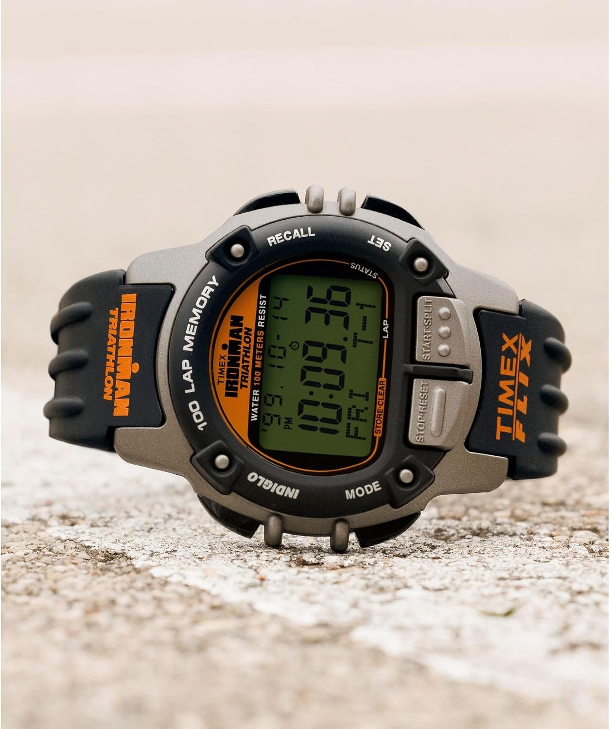 image:imageTimex Mens Ironman Triathlon Flix 100 Lap 42mm WatchBlackBlackDigital
