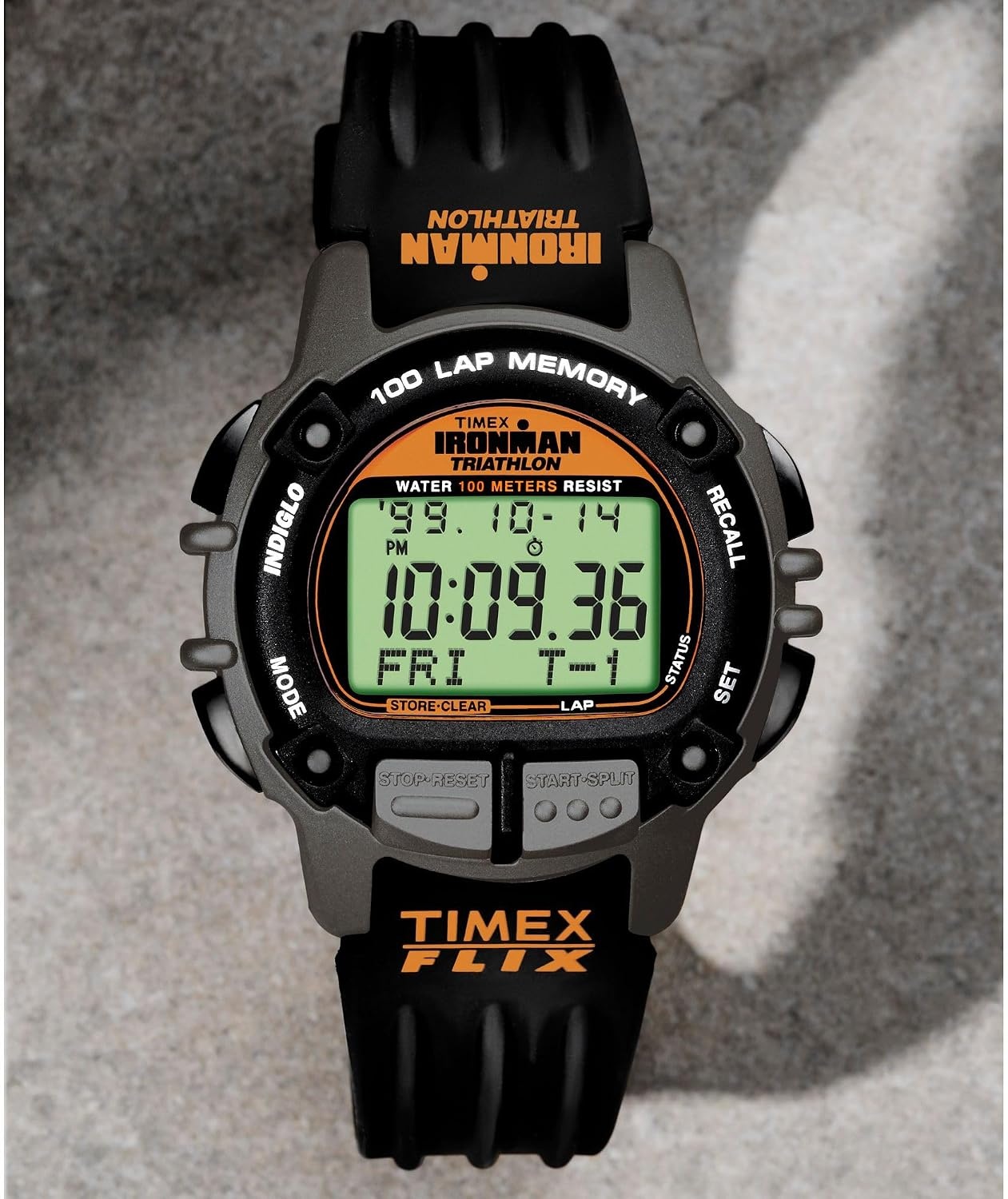 image:imageTimex Mens Ironman Triathlon Flix 100 Lap 42mm WatchBlackBlackDigital