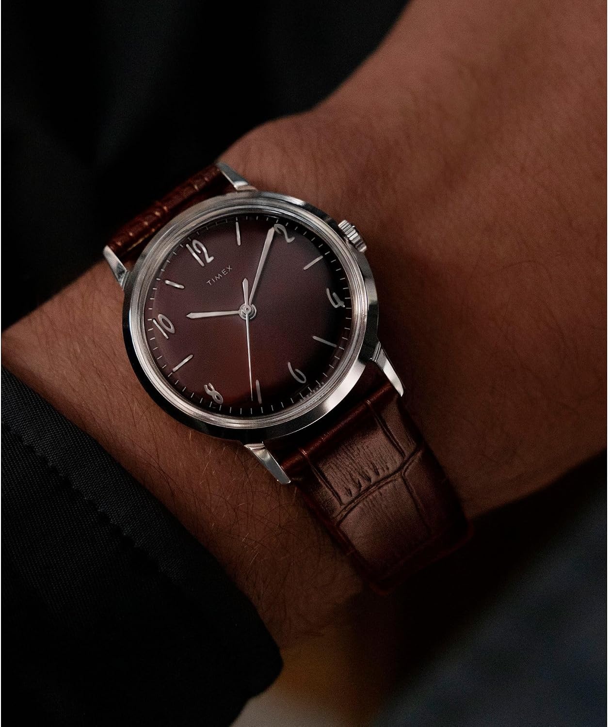 image:imageTimex Mens Marlin 34mm Watch Brown Strap Brown Dial Stainless Steel Case