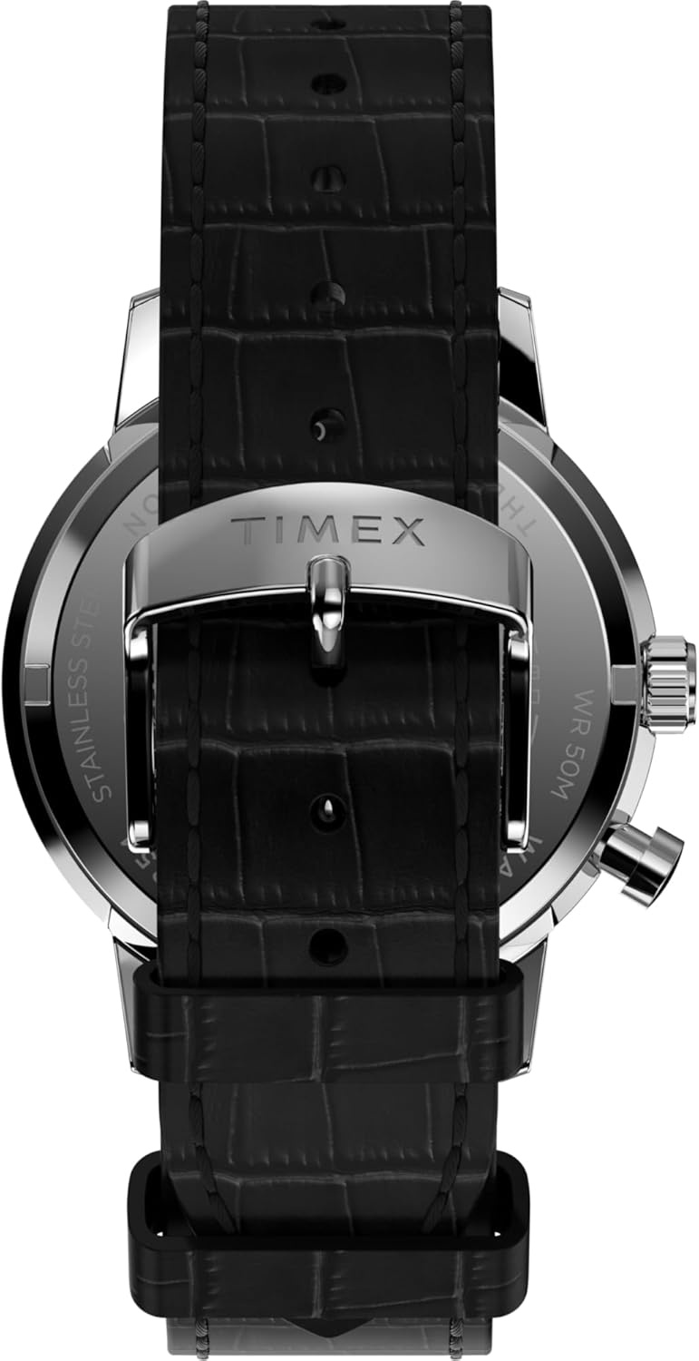 image:imageTimex Mens Marlin Moon Phase 40mm Watch Black Strap Blue Dial Stainless Steel Case