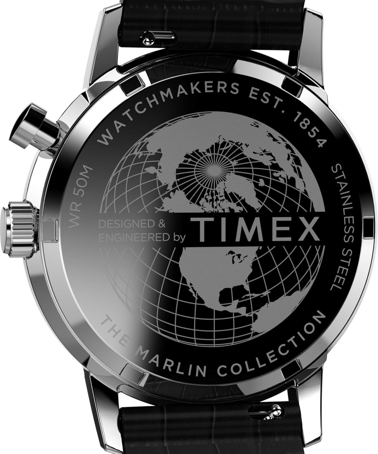 image:imageTimex Mens Marlin Moon Phase 40mm Watch Black Strap Blue Dial Stainless Steel Case