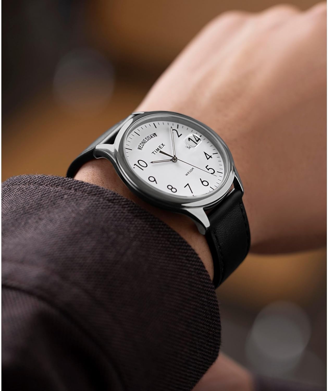 image:imageTimex Mens Modern Easy Reader 40mm Watch Black Strap White Dial SilverTone CaseBlackSilverToneWhite