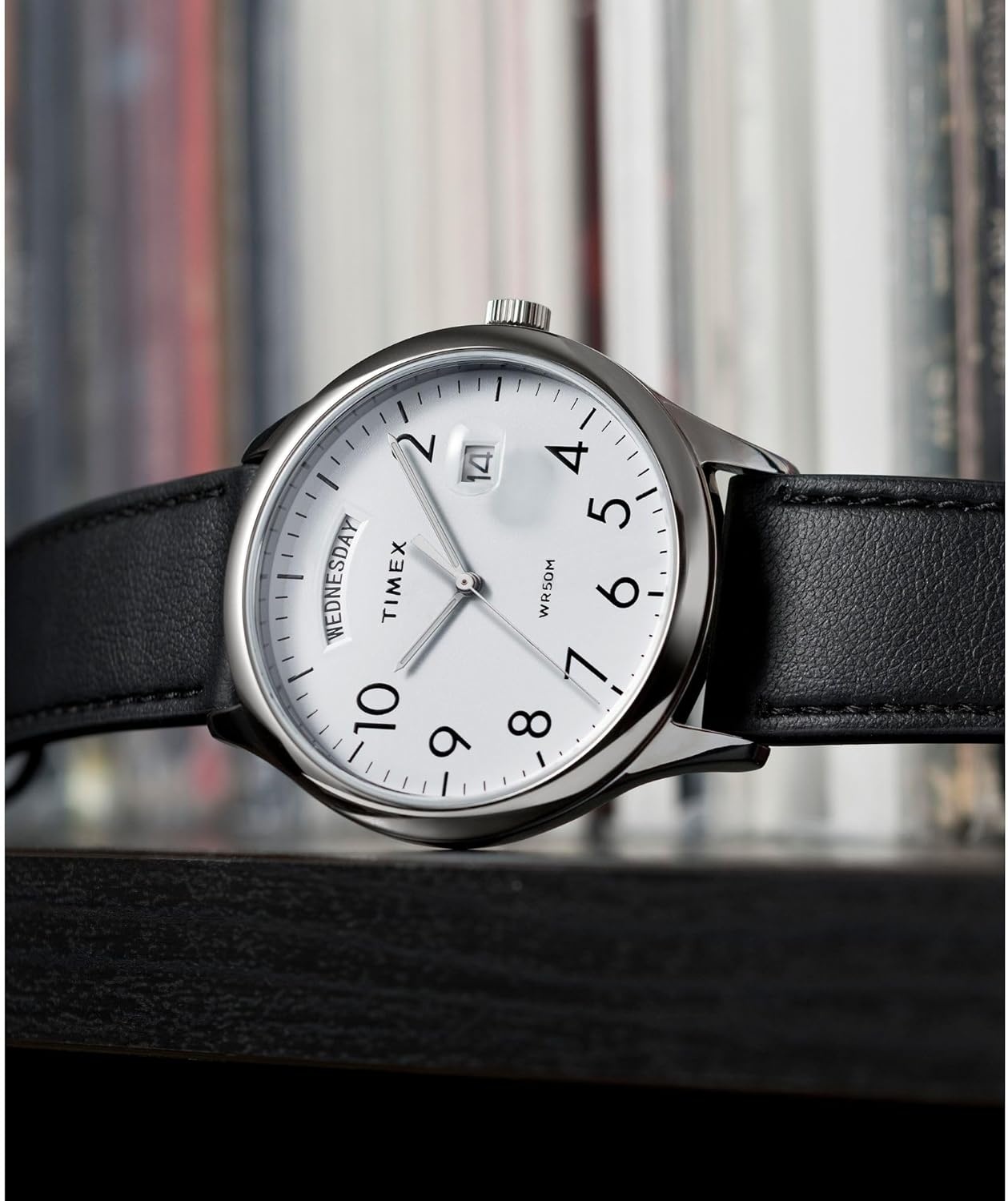 image:imageTimex Mens Modern Easy Reader 40mm Watch Black Strap White Dial SilverTone CaseBlackSilverToneWhite