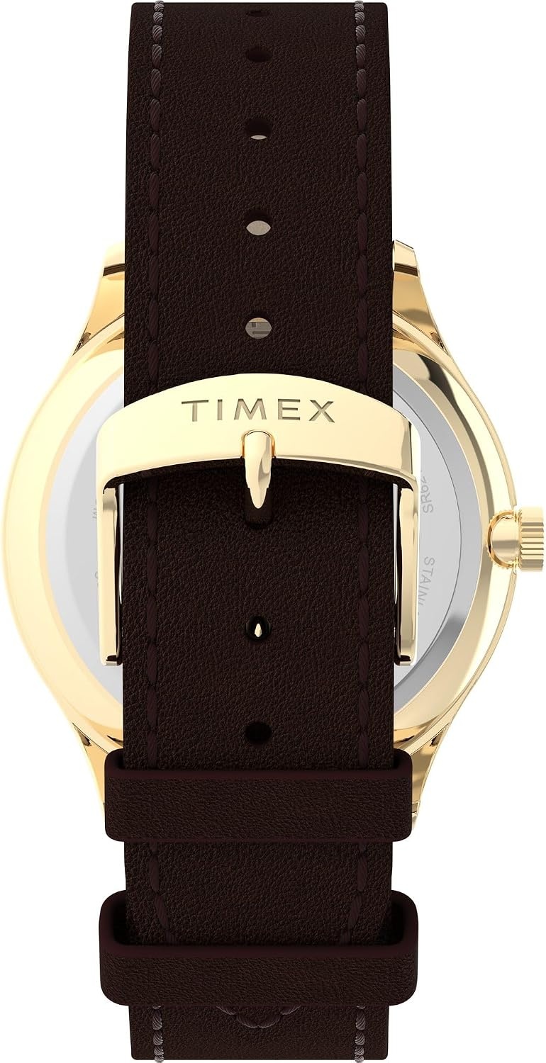 image:imageTimex Mens Modern Easy Reader 40mm Watch Black Strap White Dial SilverTone CaseBrownGoldToneCream