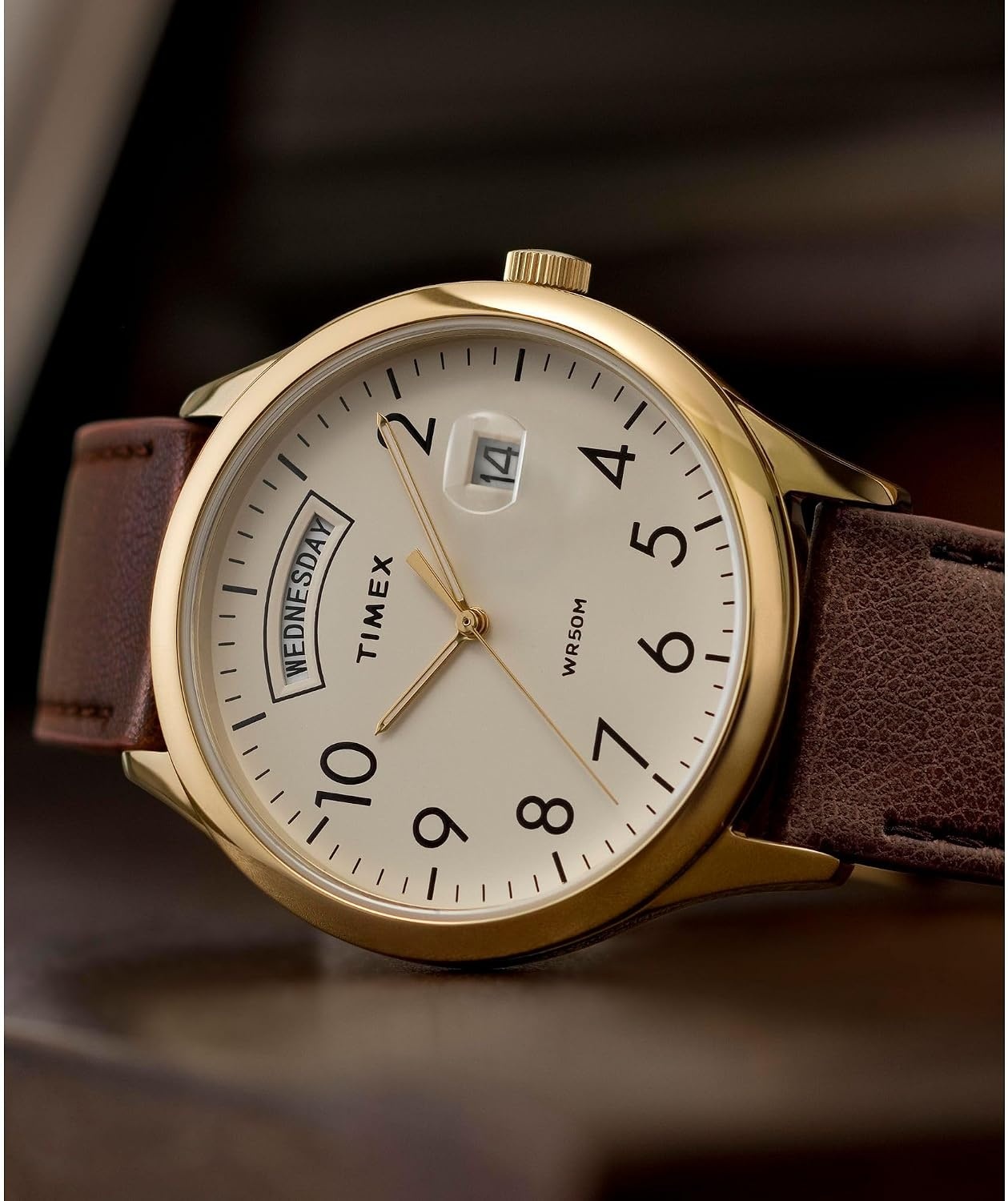 image:imageTimex Mens Modern Easy Reader 40mm Watch Black Strap White Dial SilverTone CaseBrownGoldToneCream
