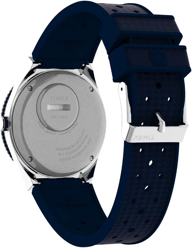 image:imageTimex Mens Q 38mm Watch Blue Dial Stainless Steel Case Blue Rubber Strap