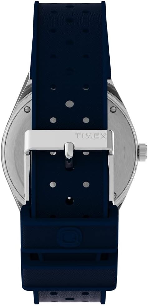 image:imageTimex Mens Q 38mm Watch Blue Dial Stainless Steel Case Blue Rubber Strap