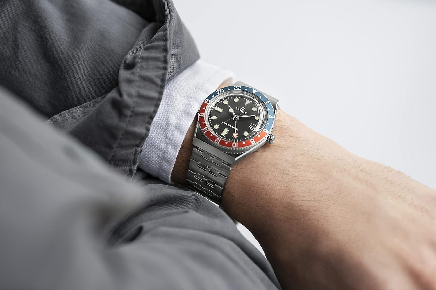 image:imageTimex Mens Q GMT 38mm WatchBlackSilver