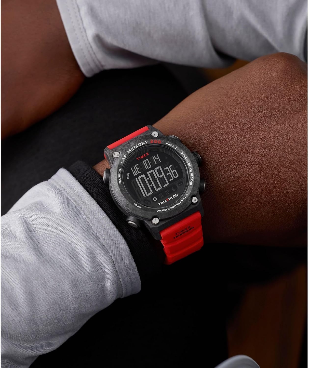 image:imageTimex Mens Triathlon 44mm WatchBlackRedDigital