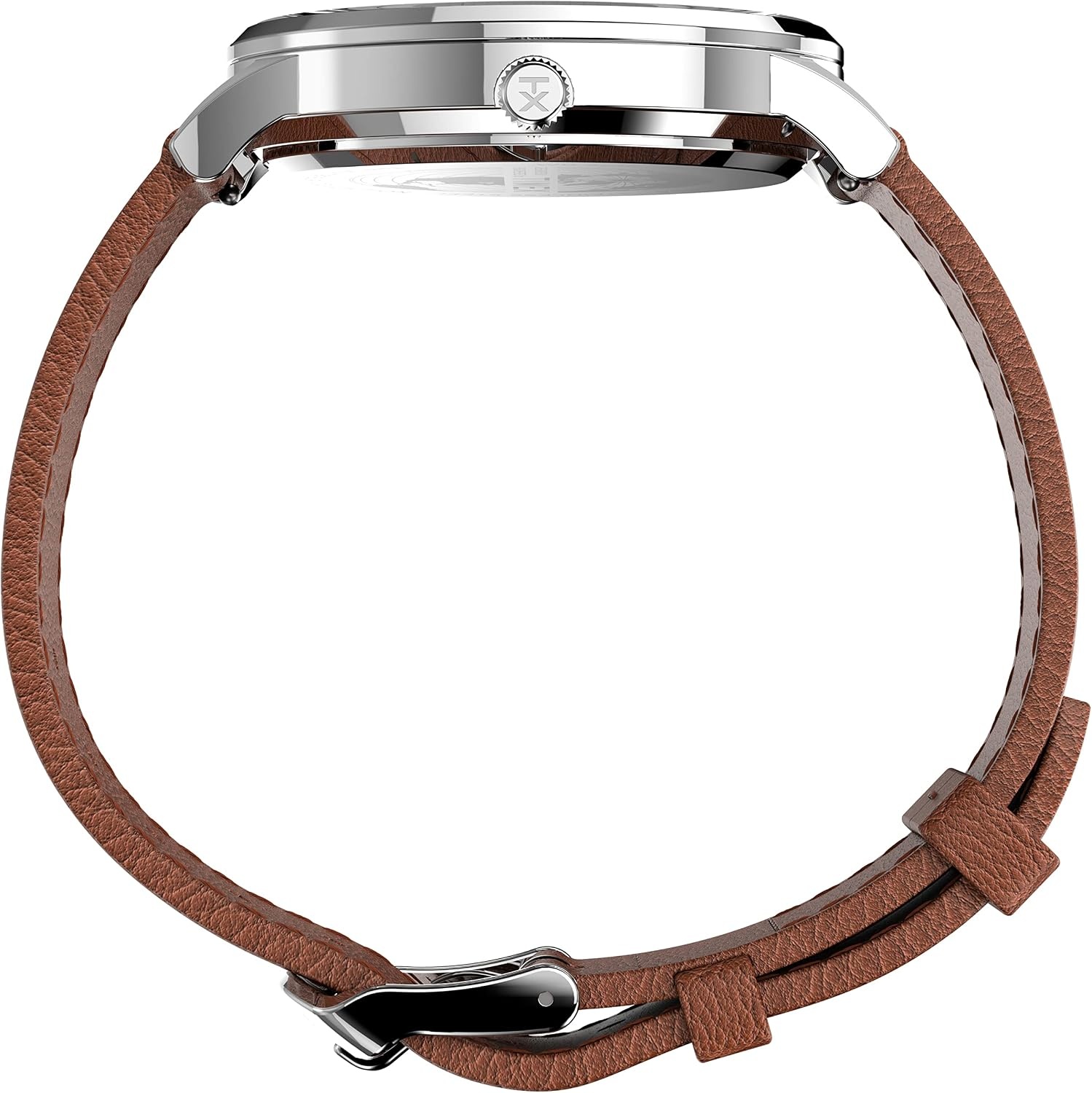 image:imageTimex Mens Waterbury Classic DayDate 40mm Watch SilverTone Case White Dial with Caramel Genuine Leather Strap