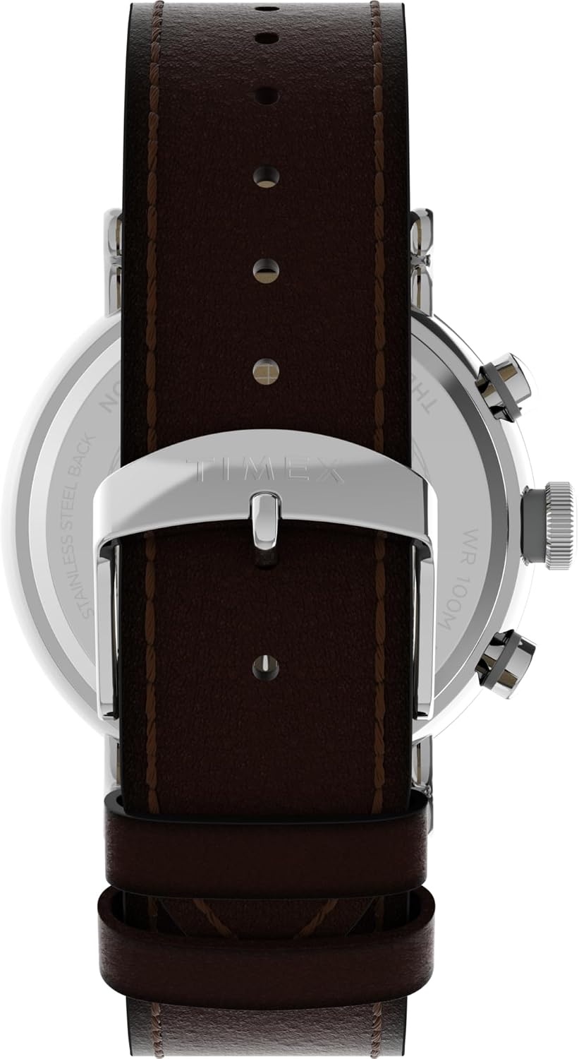 image:imageTimex Mens Waterbury Standard 43mm Watch Brown Strap Rose GoldTone Dial SilverTone CaseBrownRose GoldToneSilverTone