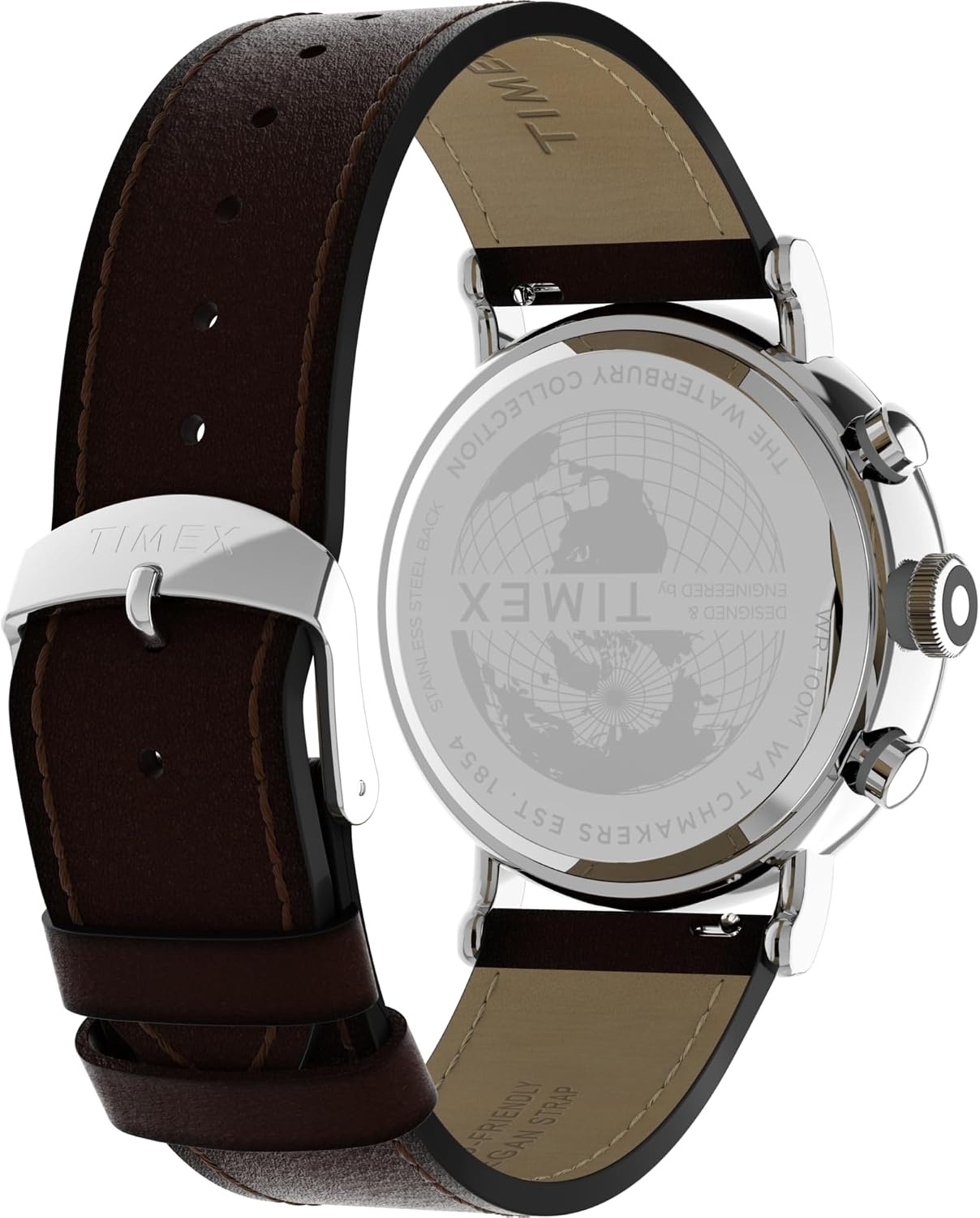 image:imageTimex Mens Waterbury Standard 43mm Watch Brown Strap Rose GoldTone Dial SilverTone CaseBrownRose GoldToneSilverTone