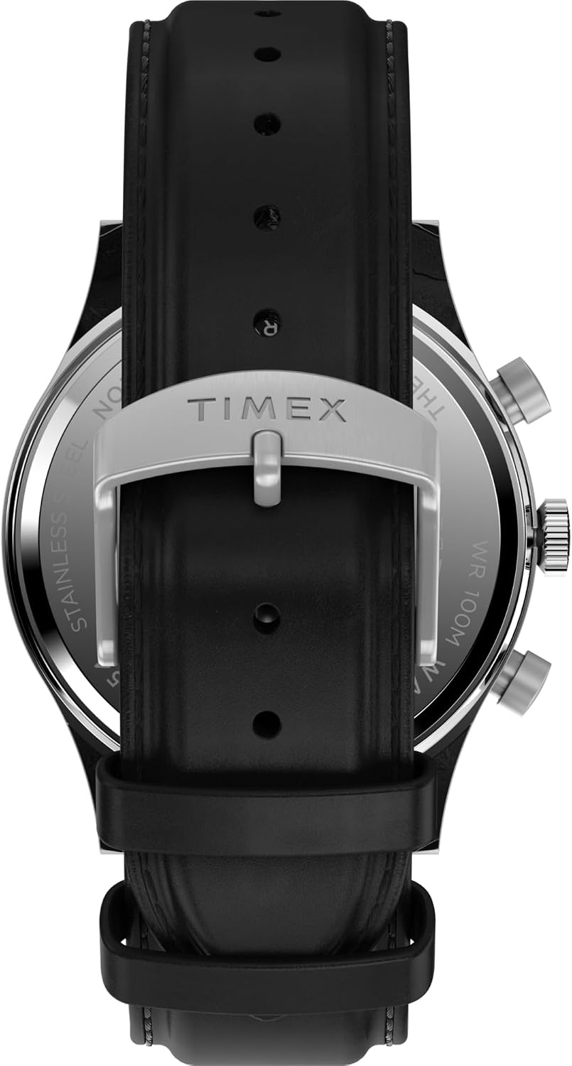 image:imageTimex Mens Waterbury Traditional 42mm Watch Black Strap SilverTone Dial Stainless Steel CaseBlackSilverToneStainless Steel