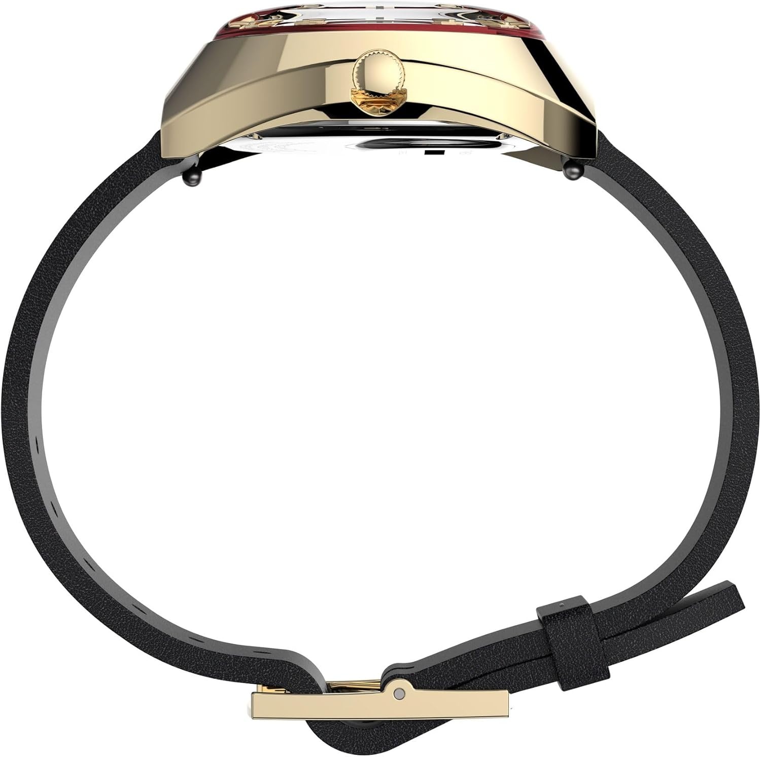 image:imageTimex Q Mens 1972 Reissue 43mm Watch GoldTone Case Burgundy Dial with Black Leather Strap