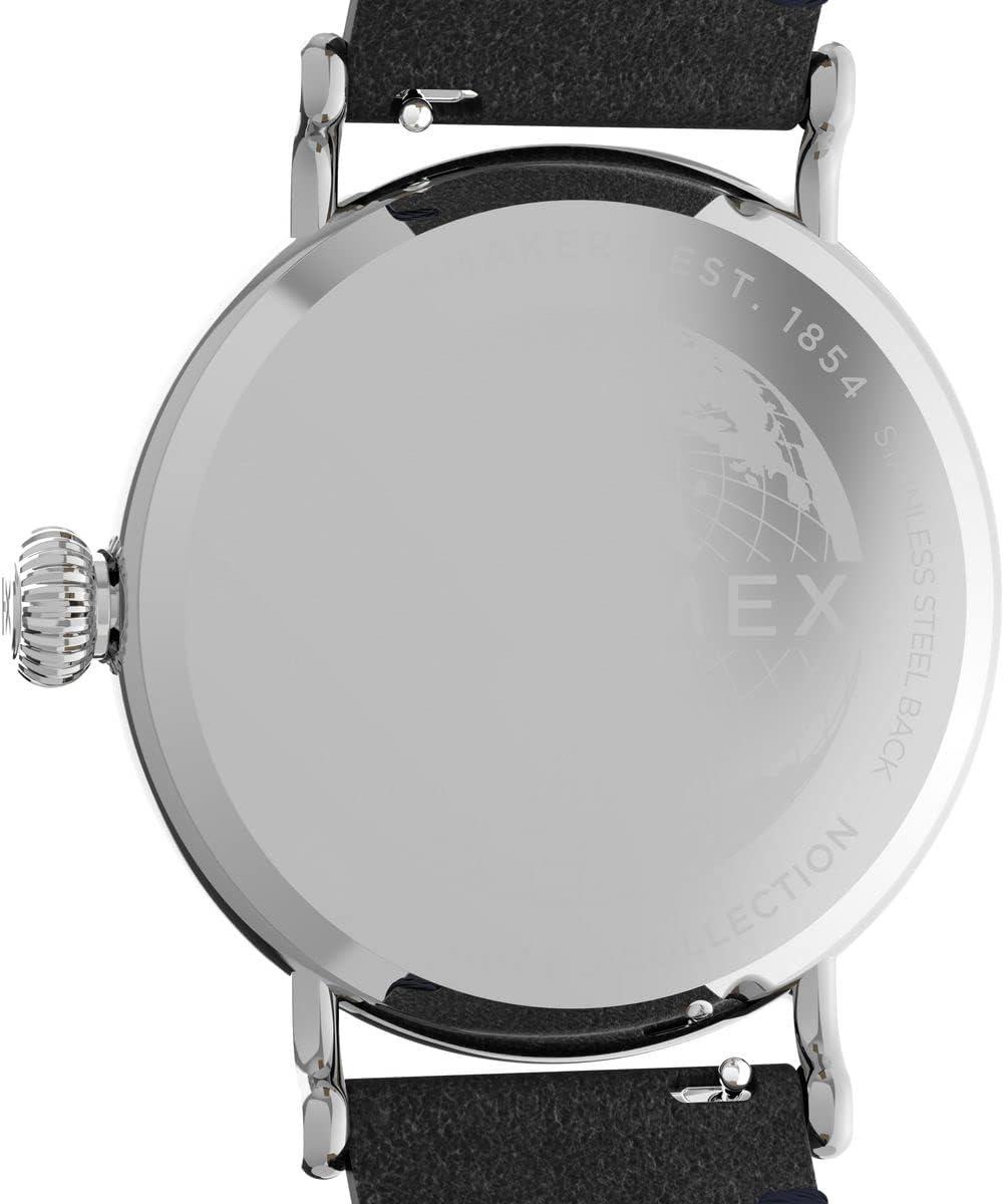 image:imageTimex Standard 3Hand 40mm Mens Analog Watch INDIGLO Backlight and Luminous Hands Adjustable and Durable Strap 50M Water ResistanceBlackSilverToneBlue