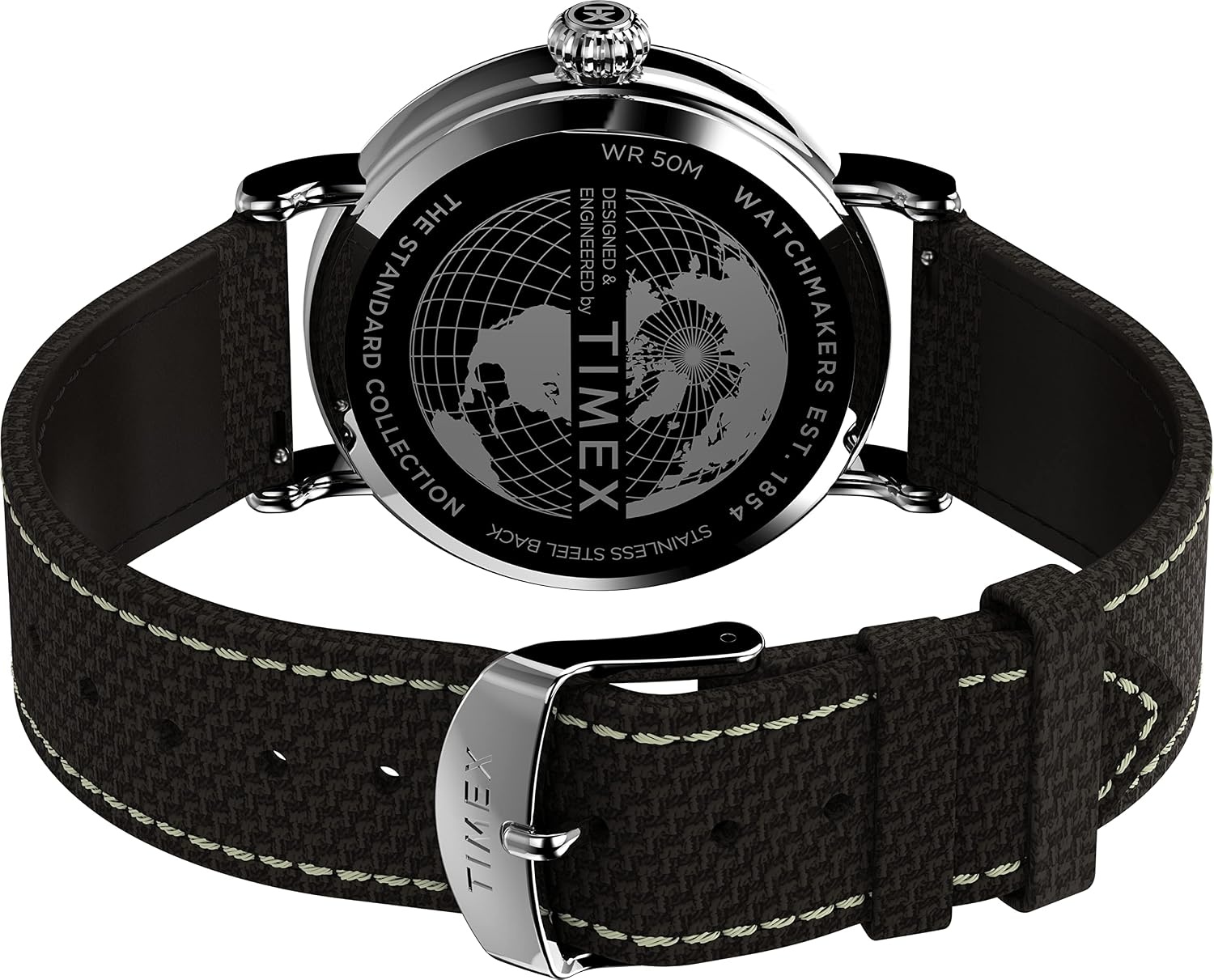 image:imageTimex Standard 3Hand 40mm Mens Analog Watch INDIGLO Backlight and Luminous Hands Adjustable and Durable Strap 50M Water ResistanceBrownSilverToneCream