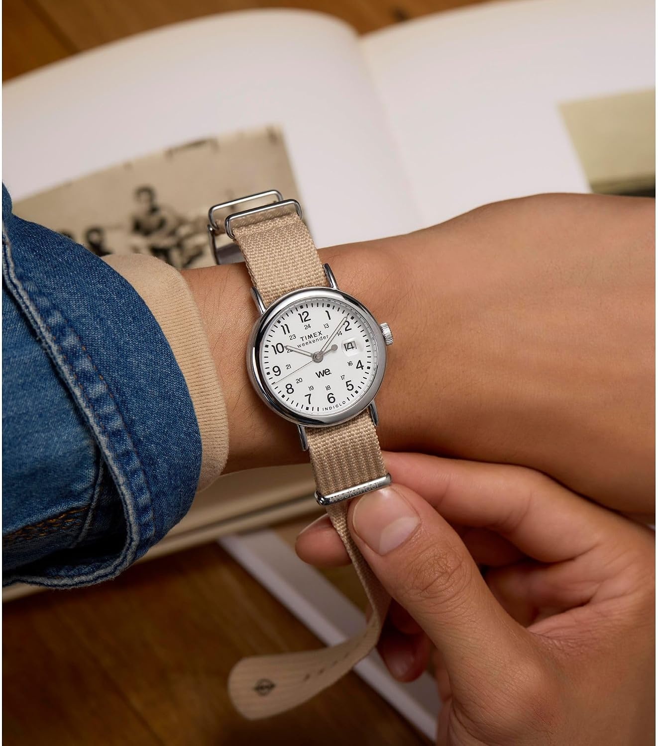 image:imageTimex Unisex Weekender 38mm WatchTanSilverToneWhite