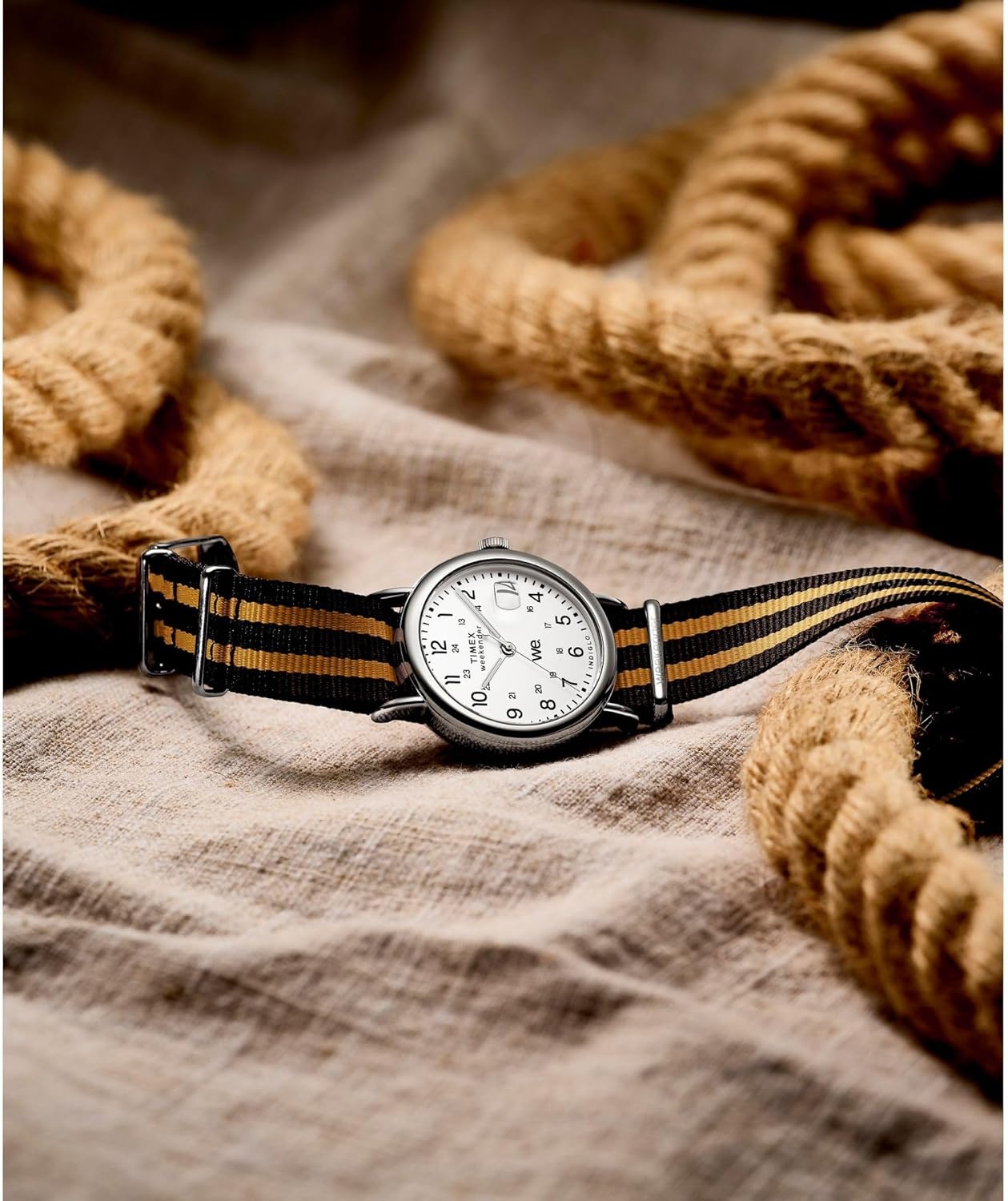 image:imageTimex Unisex Weekender 40mmOrangeSilverToneWhiteDouble Stripe