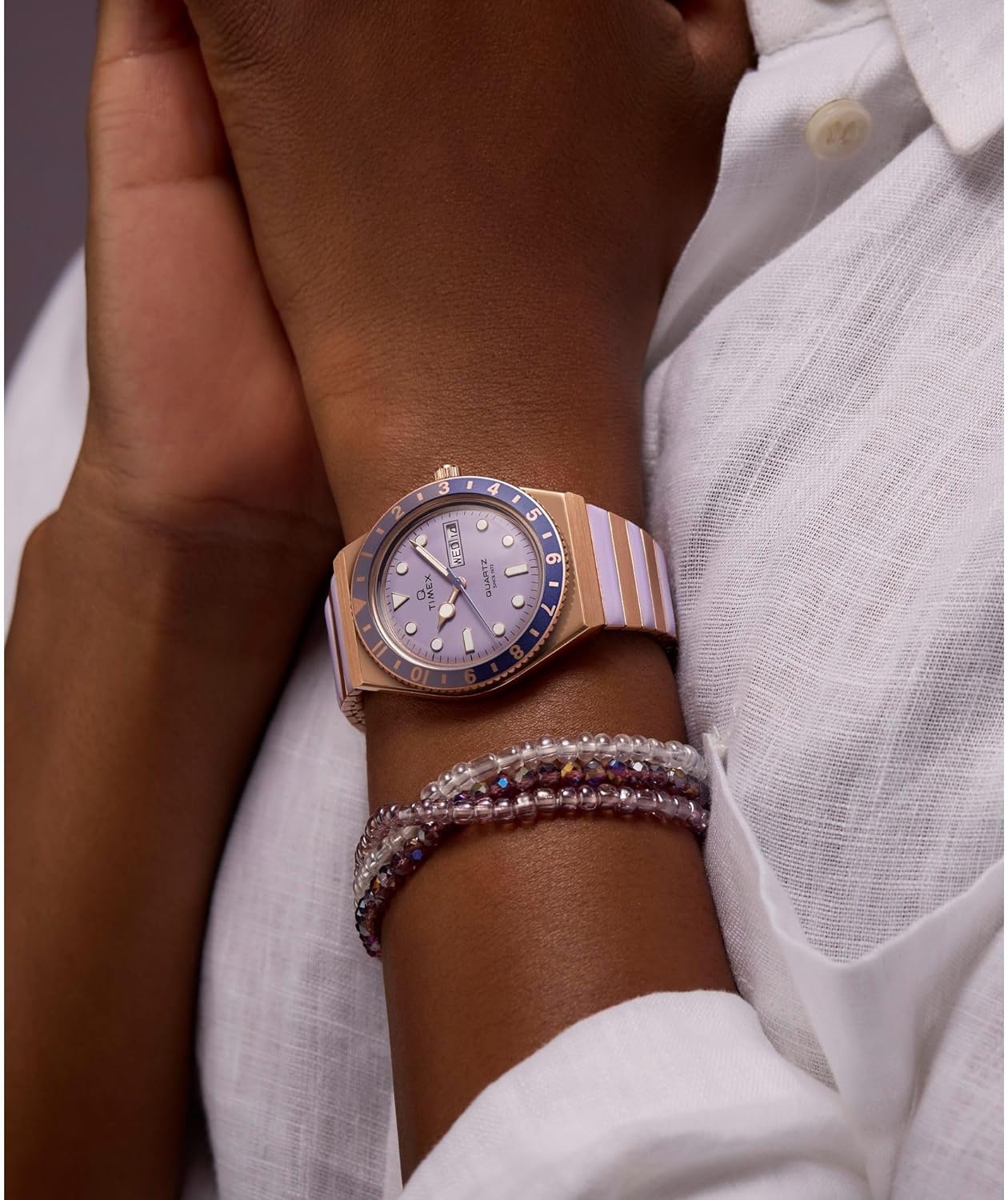 image:imageTimex Womens Q 36mm WatchTwoToneRose GoldTonePurple