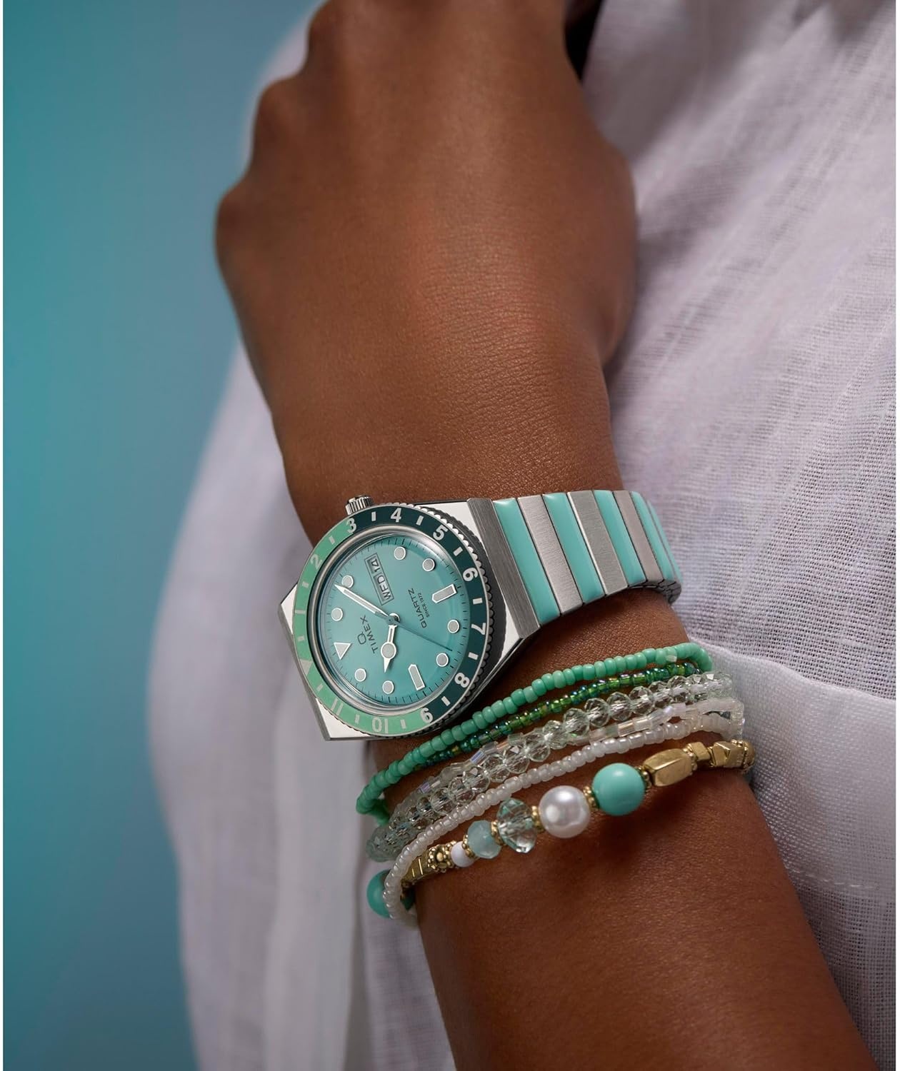 image:imageTimex Womens Q 36mm WatchTwoToneSilverToneBlue